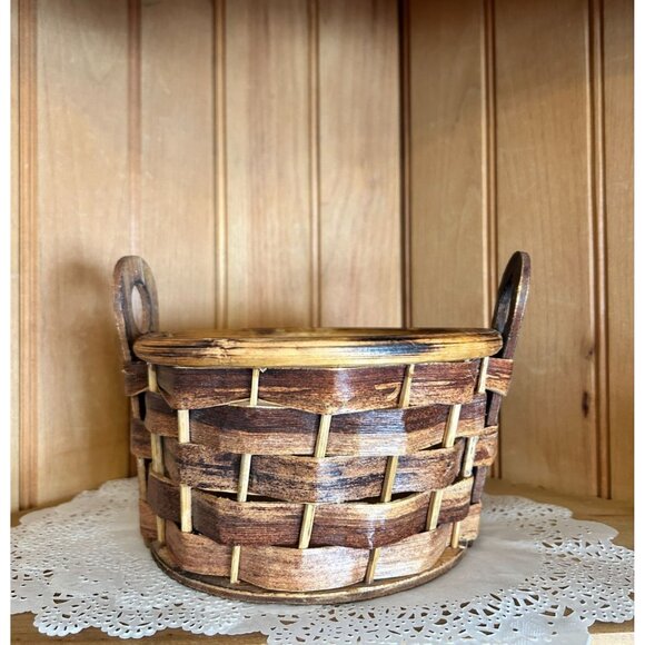 Handcrafted Rustic Primitive Split Wood Basket Handles Home Decor - Picture 2 of 6